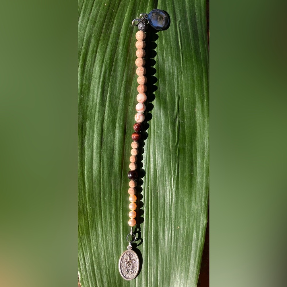 Wooden Beaded Bracelet with Miraculous Medal & Faith over Fear Charms - Picture 5 of 8